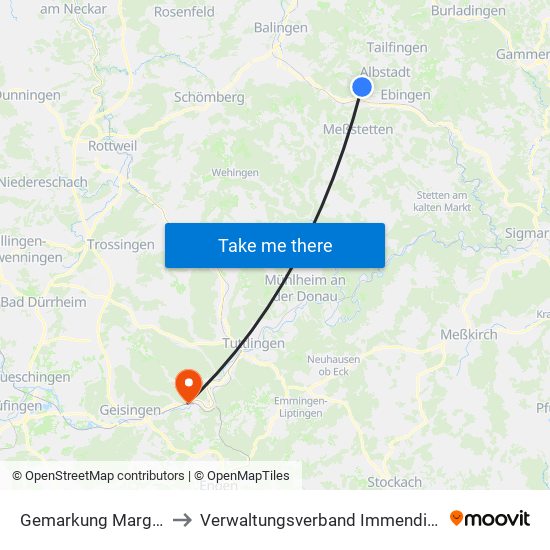 Gemarkung Margrethausen to Verwaltungsverband Immendingen-Geisingen map