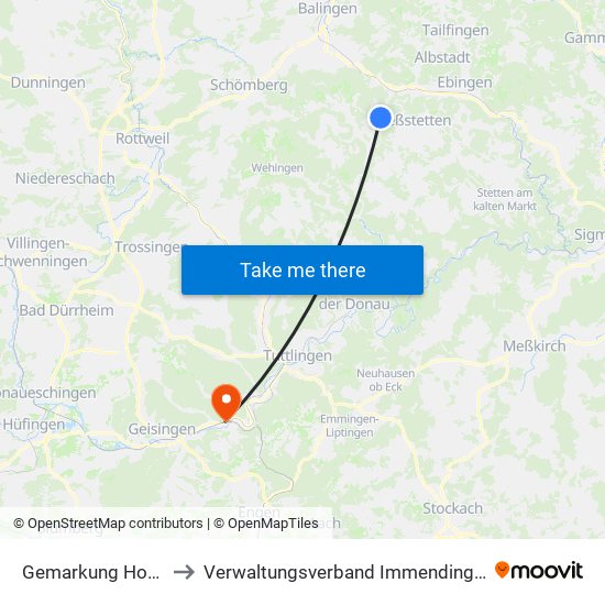 Gemarkung Hossingen to Verwaltungsverband Immendingen-Geisingen map