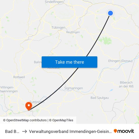 Bad Boll to Verwaltungsverband Immendingen-Geisingen map