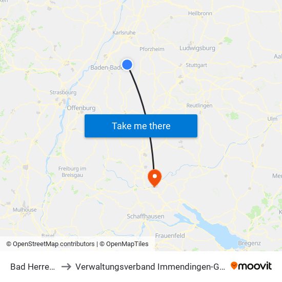 Bad Herrenalb to Verwaltungsverband Immendingen-Geisingen map