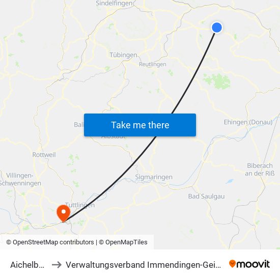 Aichelberg to Verwaltungsverband Immendingen-Geisingen map