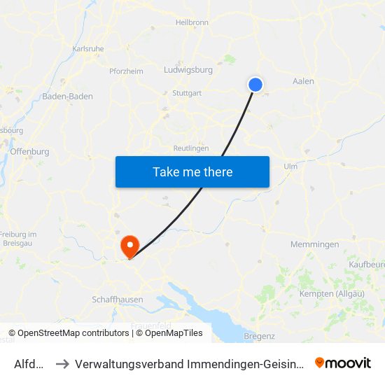 Alfdorf to Verwaltungsverband Immendingen-Geisingen map