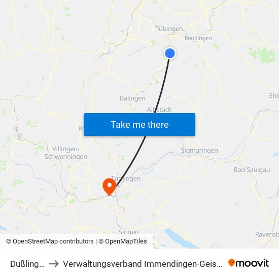 Dußlingen to Verwaltungsverband Immendingen-Geisingen map