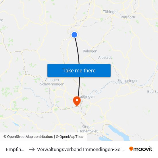 Empfingen to Verwaltungsverband Immendingen-Geisingen map