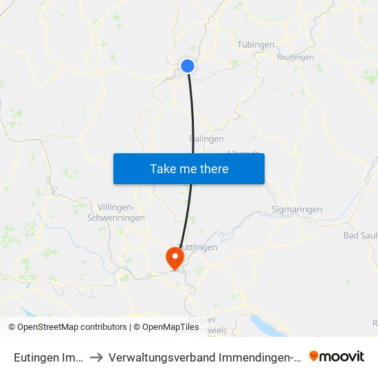 Eutingen Im Gäu to Verwaltungsverband Immendingen-Geisingen map