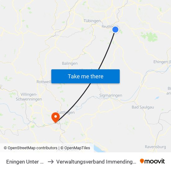 Eningen Unter Achalm to Verwaltungsverband Immendingen-Geisingen map