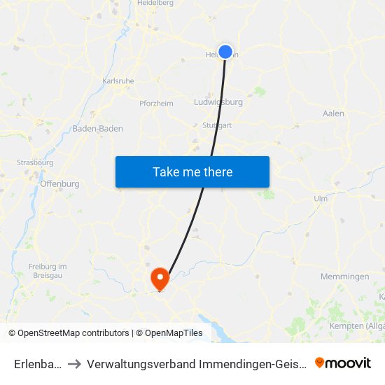 Erlenbach to Verwaltungsverband Immendingen-Geisingen map