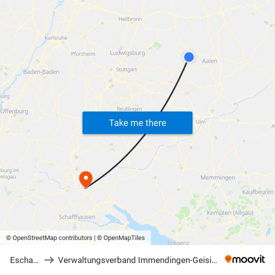 Eschach to Verwaltungsverband Immendingen-Geisingen map