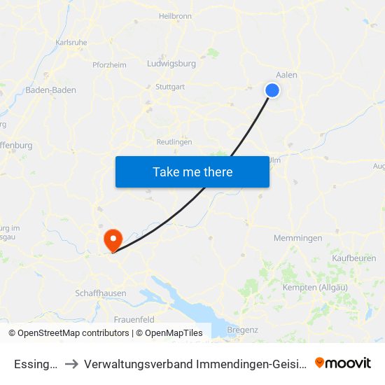 Essingen to Verwaltungsverband Immendingen-Geisingen map