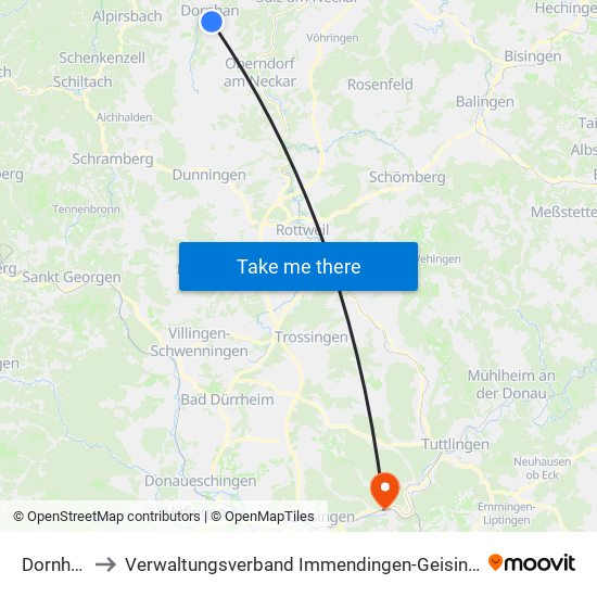 Dornhan to Verwaltungsverband Immendingen-Geisingen map