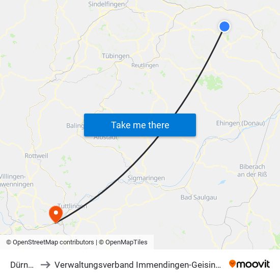 Dürnau to Verwaltungsverband Immendingen-Geisingen map