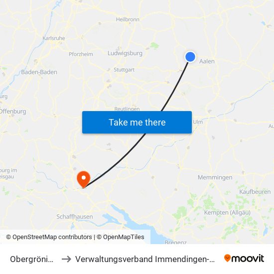 Obergröningen to Verwaltungsverband Immendingen-Geisingen map