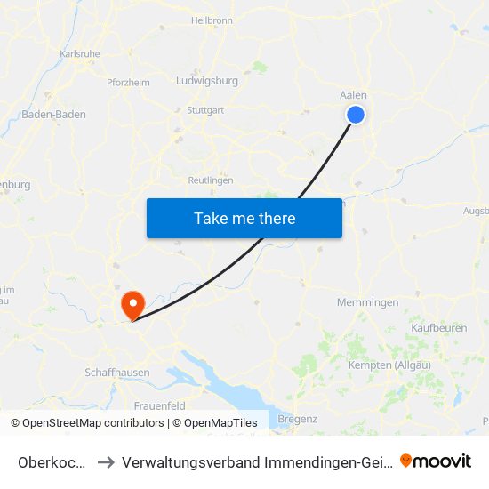 Oberkochen to Verwaltungsverband Immendingen-Geisingen map