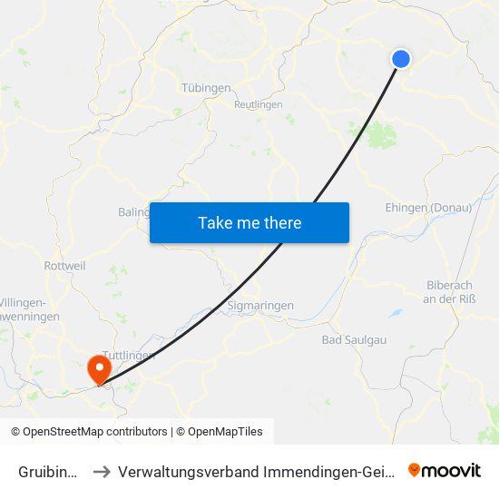 Gruibingen to Verwaltungsverband Immendingen-Geisingen map