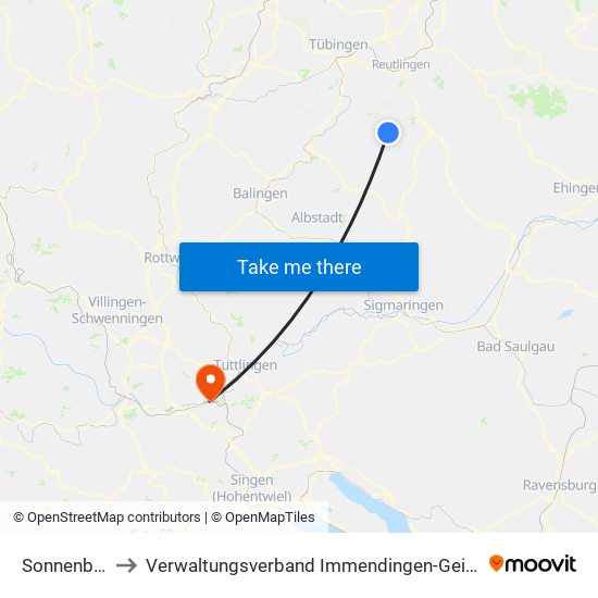 Sonnenbühl to Verwaltungsverband Immendingen-Geisingen map