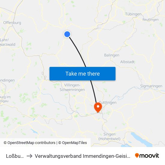 Loßburg to Verwaltungsverband Immendingen-Geisingen map