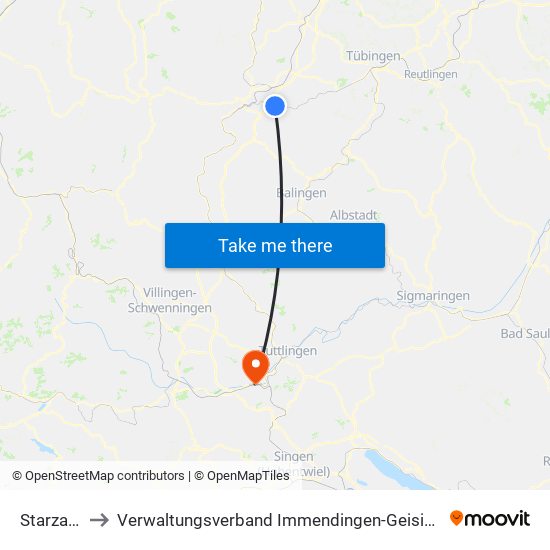 Starzach to Verwaltungsverband Immendingen-Geisingen map