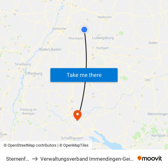 Sternenfels to Verwaltungsverband Immendingen-Geisingen map