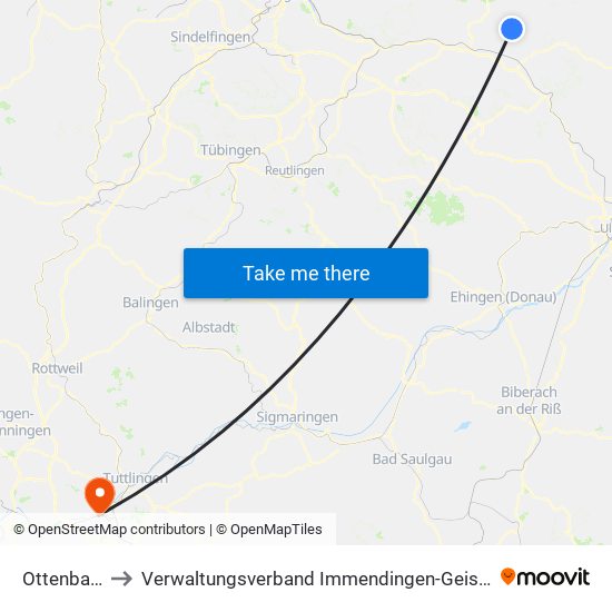 Ottenbach to Verwaltungsverband Immendingen-Geisingen map