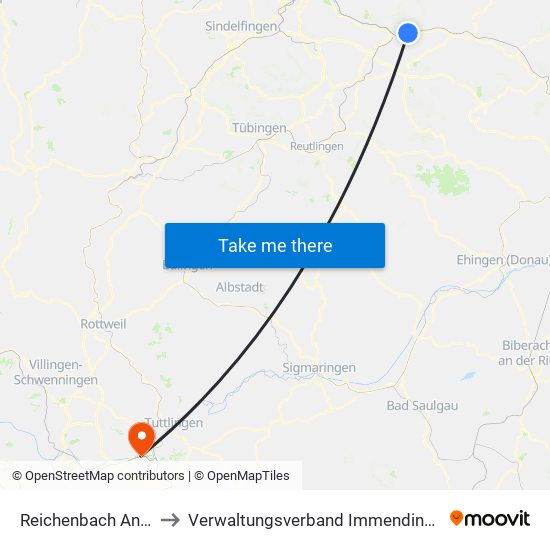 Reichenbach An Der Fils to Verwaltungsverband Immendingen-Geisingen map