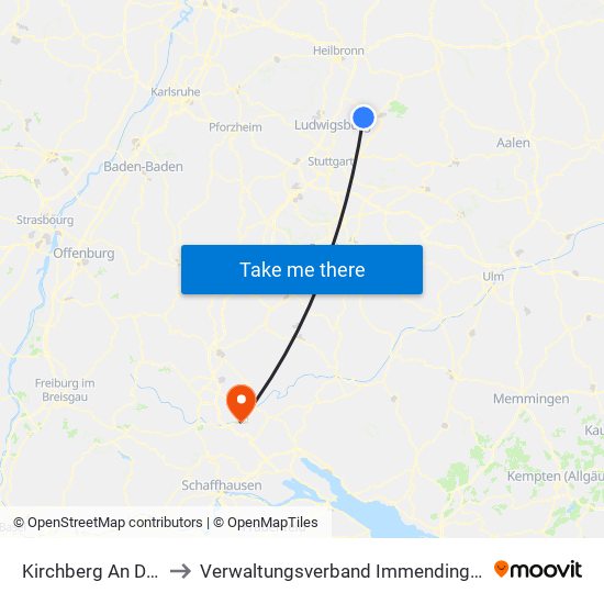 Kirchberg An Der Murr to Verwaltungsverband Immendingen-Geisingen map