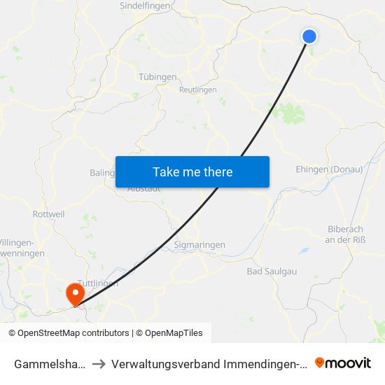 Gammelshausen to Verwaltungsverband Immendingen-Geisingen map