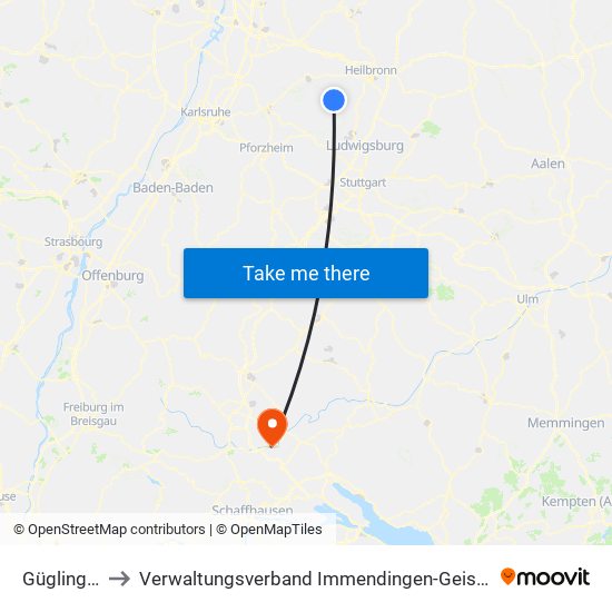 Güglingen to Verwaltungsverband Immendingen-Geisingen map