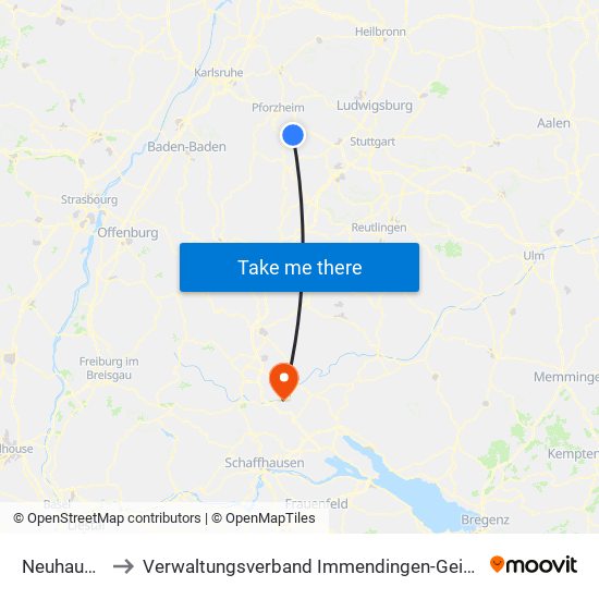 Neuhausen to Verwaltungsverband Immendingen-Geisingen map