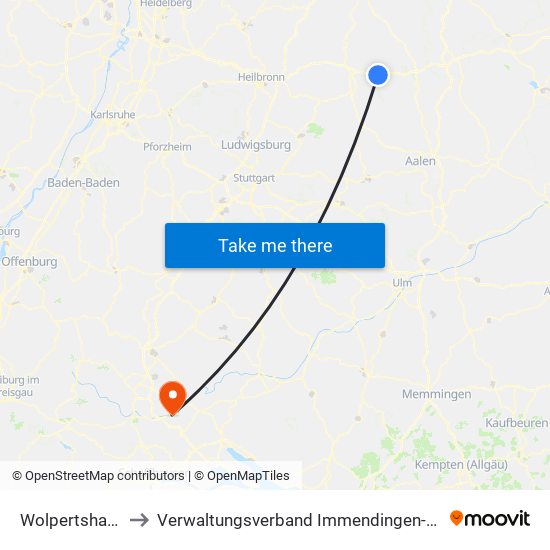 Wolpertshausen to Verwaltungsverband Immendingen-Geisingen map