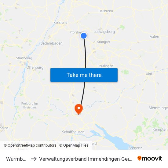 Wurmberg to Verwaltungsverband Immendingen-Geisingen map