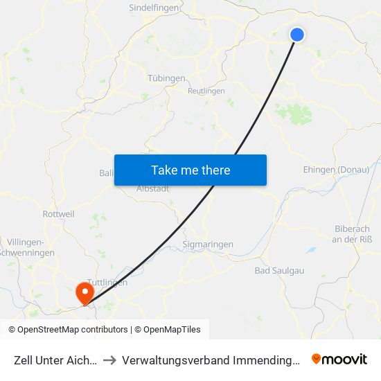 Zell Unter Aichelberg to Verwaltungsverband Immendingen-Geisingen map