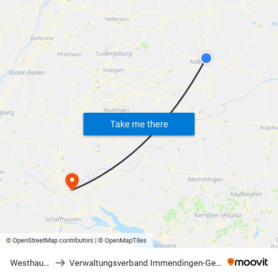 Westhausen to Verwaltungsverband Immendingen-Geisingen map