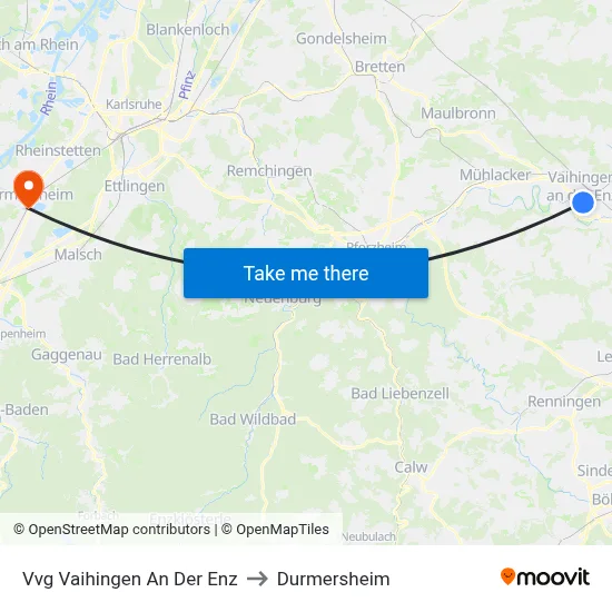 Vvg Vaihingen An Der Enz to Durmersheim map