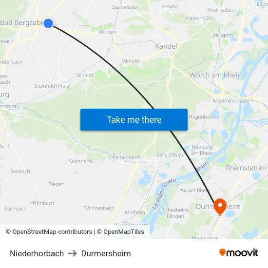 Niederhorbach to Durmersheim map