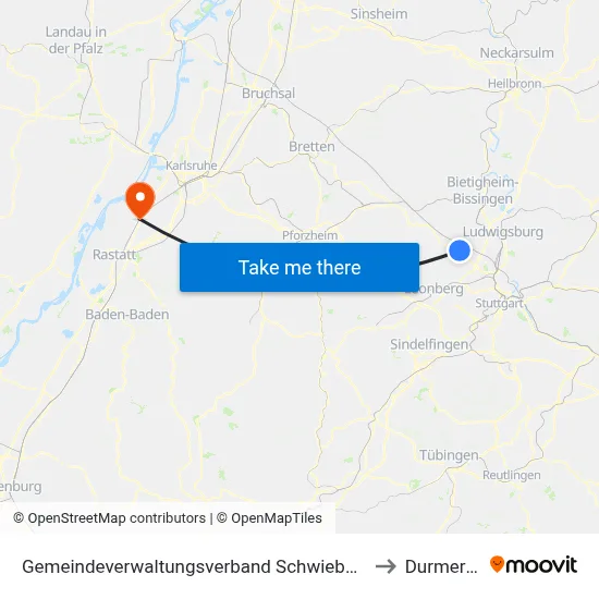 Gemeindeverwaltungsverband Schwieberdingen-Hemmingen to Durmersheim map