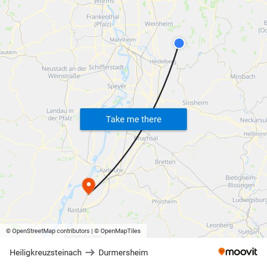 Heiligkreuzsteinach to Durmersheim map