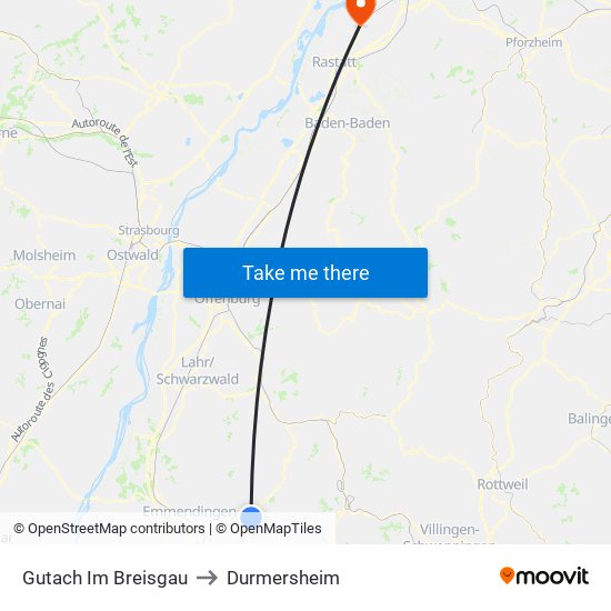 Gutach Im Breisgau to Durmersheim map