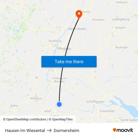 Hausen Im Wiesental to Durmersheim map