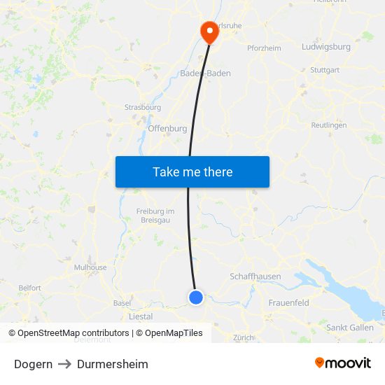 Dogern to Durmersheim map