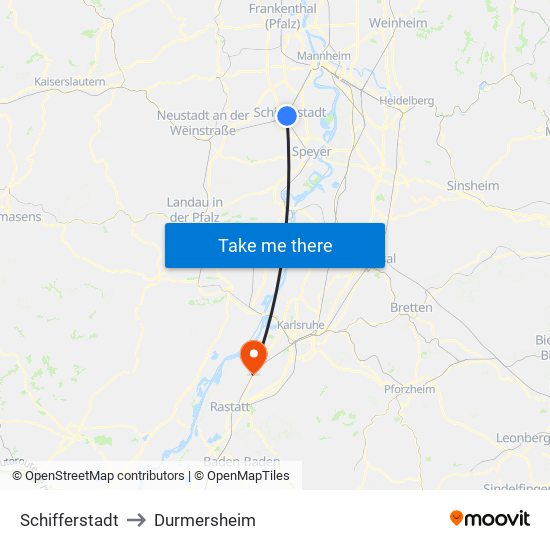 Schifferstadt to Durmersheim map