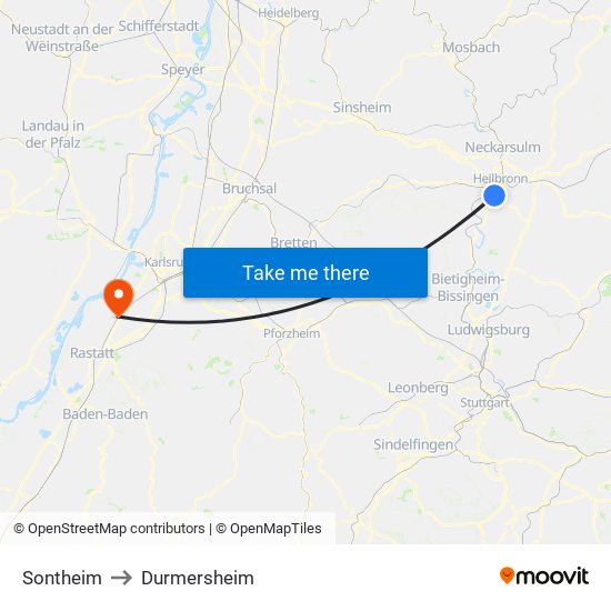 Sontheim to Durmersheim map