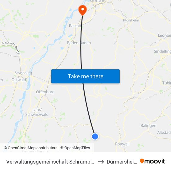 Verwaltungsgemeinschaft Schramberg to Durmersheim map