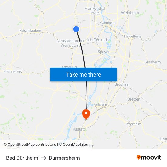 Bad Dürkheim to Durmersheim map