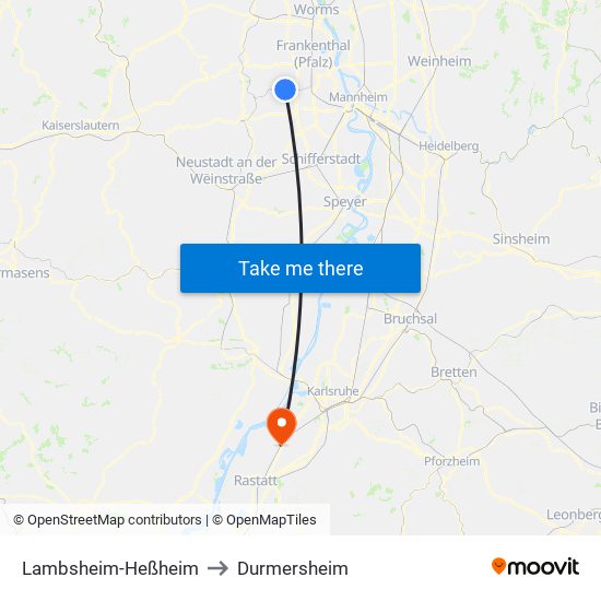 Lambsheim-Heßheim to Durmersheim map