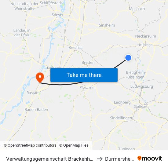 Verwaltungsgemeinschaft Brackenheim to Durmersheim map