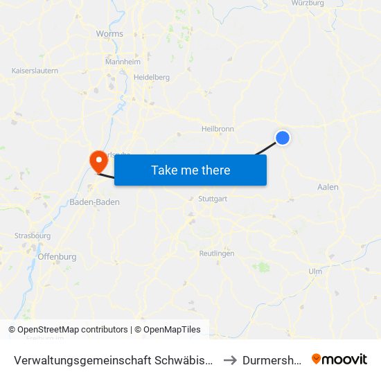 Verwaltungsgemeinschaft Schwäbisch Hall to Durmersheim map