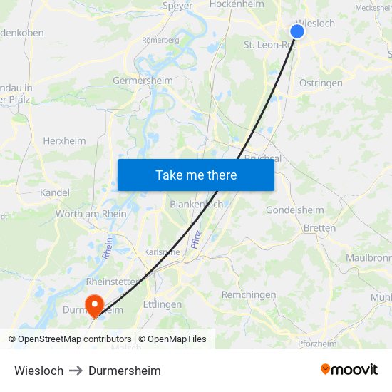 Wiesloch to Durmersheim map