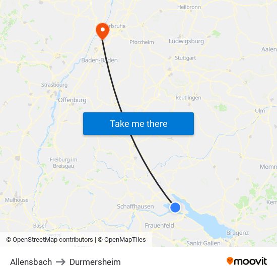 Allensbach to Durmersheim map