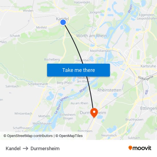 Kandel to Durmersheim map