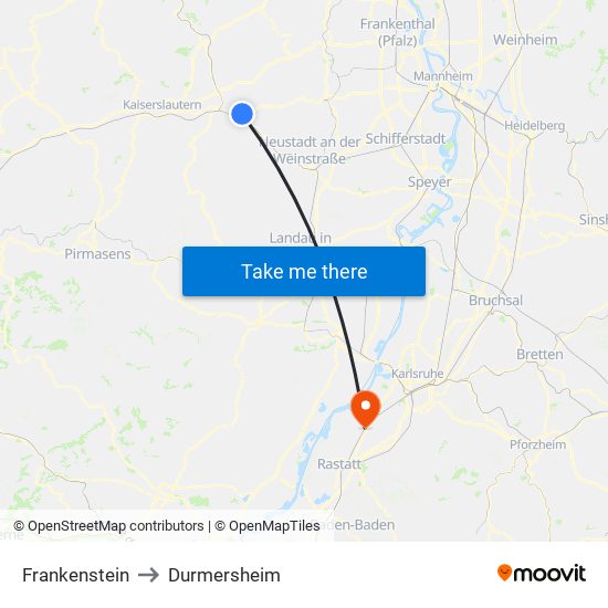 Frankenstein to Durmersheim map